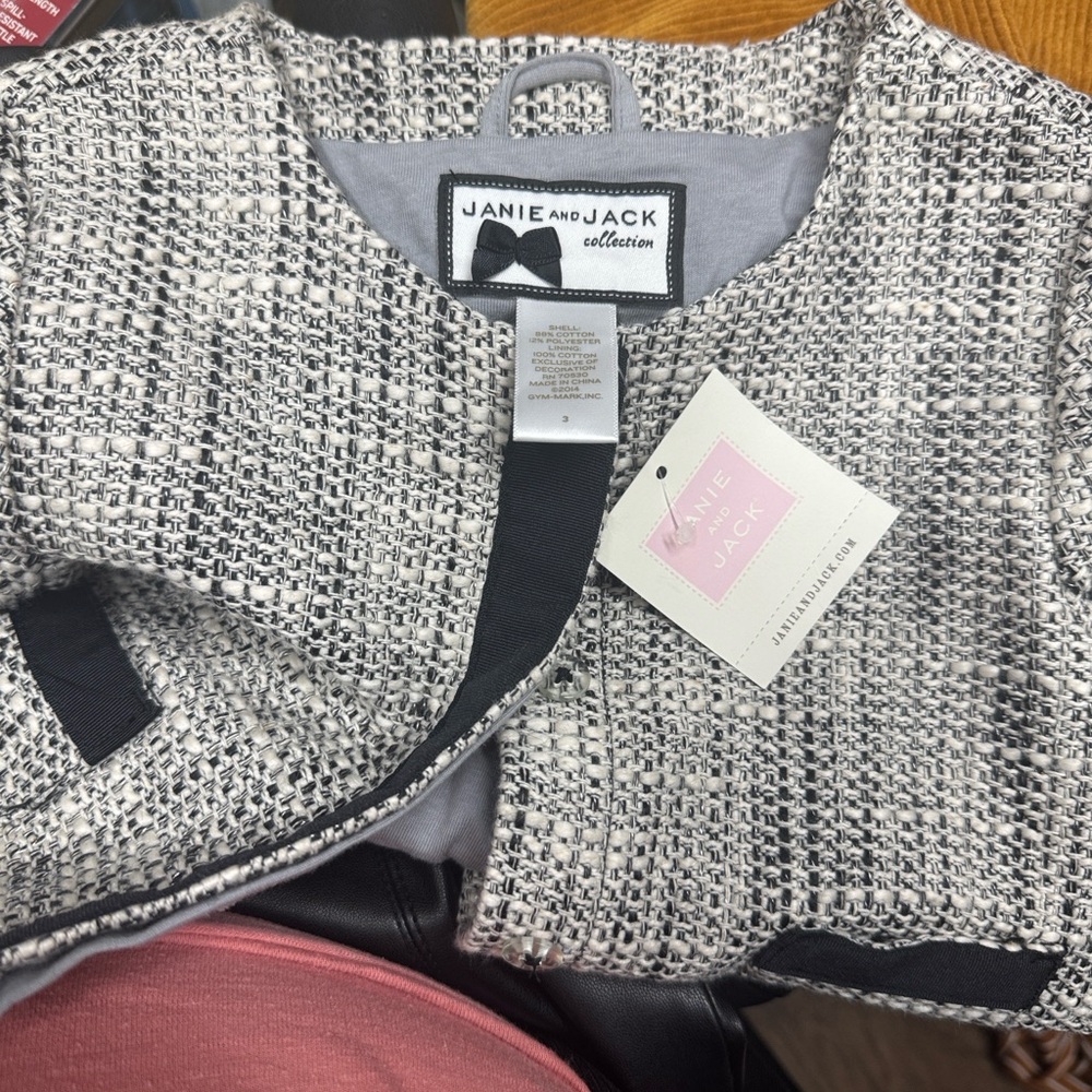 Janie and Jack Girls Black and White Tweed Pea Coat